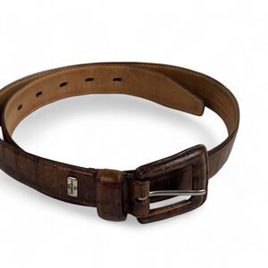 Fossil Brand Croc Embossed Brown Cowhide Leather Belt Women M Preppy Old Money